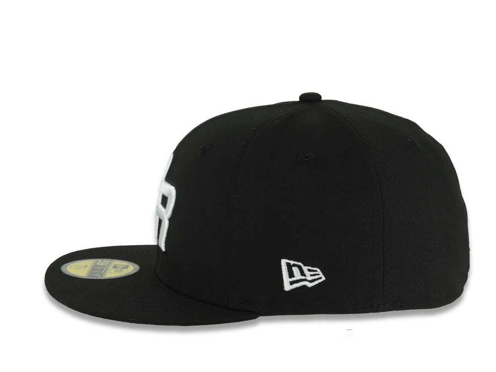 Puerto Rico New Era 59FIFTY 5950 Fitted Cap Hat Black Crown/Visor White Logo WBC Back Logo Puerto Rico Flag Side Patch Gray UV