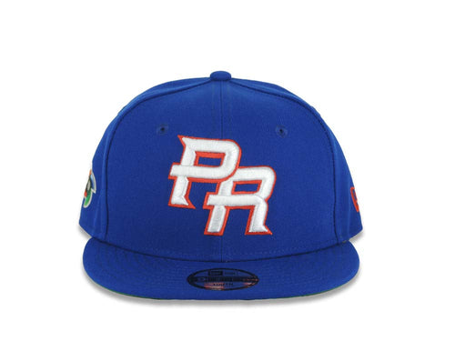 (Youth)Puerto Rico New Era 9FIFTY 950 Kid Snapback Cap Hat Royal Blue Crown/Visor White/Red Logo WBC Logo Side Patch Green UV