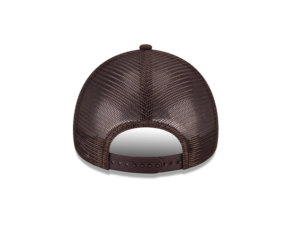 San Diego Padres New Era MLB 9FORTY 940 Adjustable A-Frame Mesh/Trucker Cap Hat Dark Brown Crown/Visor Yellow Swinging Friar Logo
