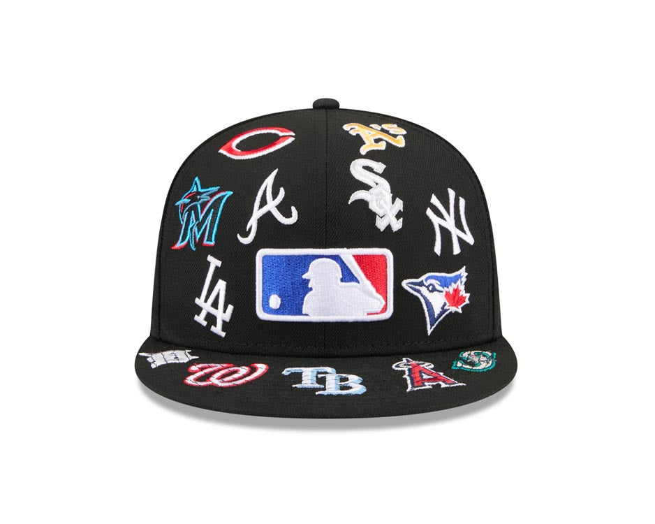 MLB Teams New Era 59FIFTY 5950 Fitted Cap Hat Black Crown/Visor All MLB Team Logos Gray UV (Allover)