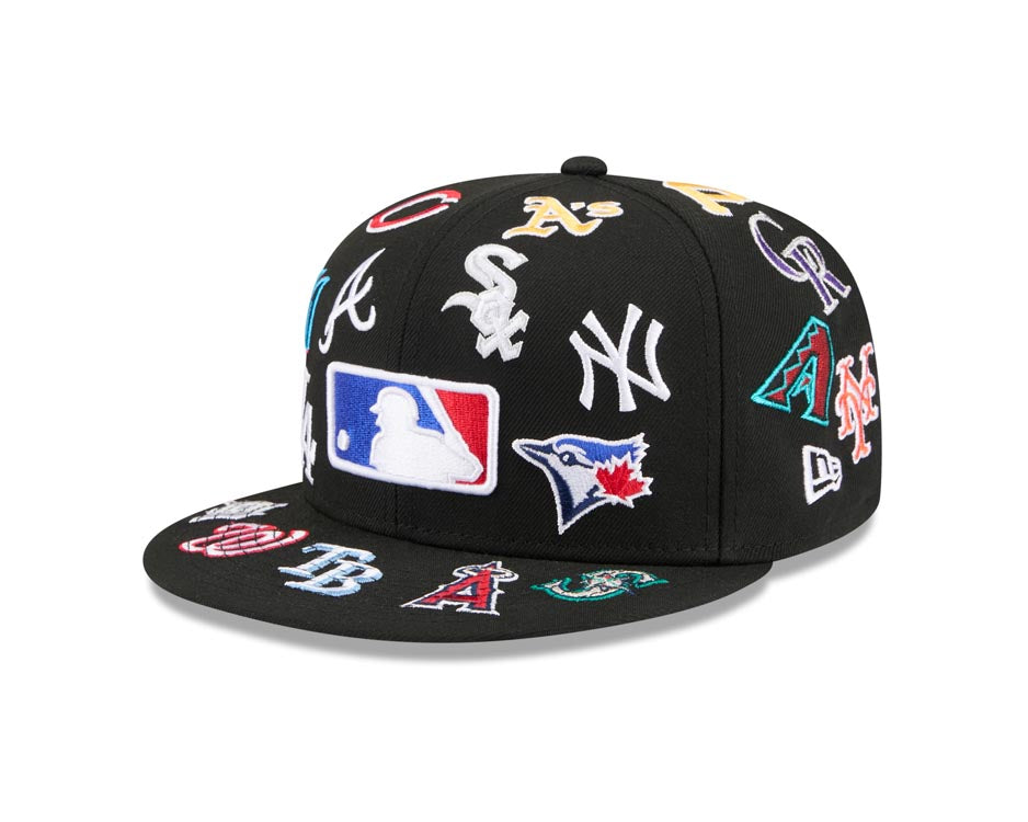 MLB Teams New Era 59FIFTY 5950 Fitted Cap Hat Black Crown/Visor All MLB Team Logos Gray UV (Allover)