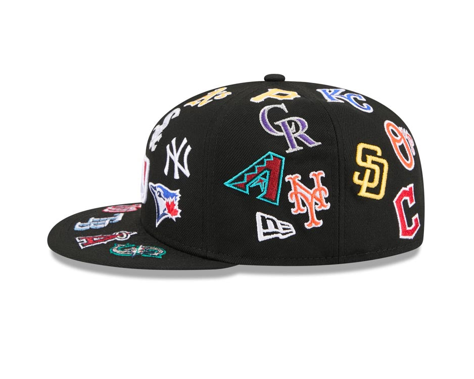 MLB Teams New Era 59FIFTY 5950 Fitted Cap Hat Black Crown/Visor All MLB Team Logos Gray UV (Allover)