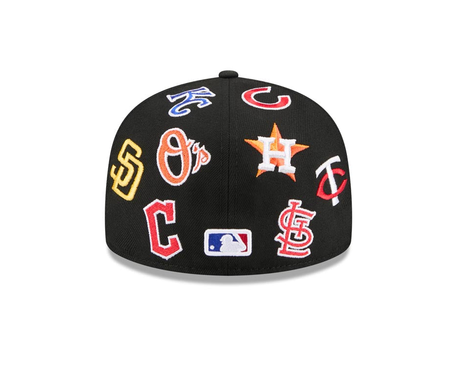 MLB Teams New Era 59FIFTY 5950 Fitted Cap Hat Black Crown/Visor All MLB Team Logos Gray UV (Allover)