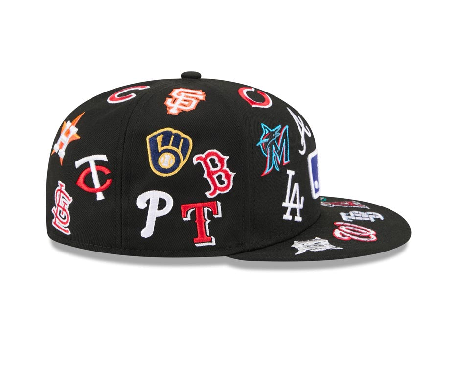 MLB Teams New Era 59FIFTY 5950 Fitted Cap Hat Black Crown/Visor All MLB Team Logos Gray UV (Allover)