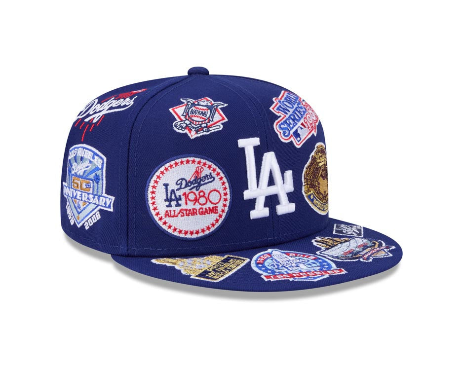 Los Angeles Dodgers New Era MLB 59FIFTY 5950 Fitted Cap Hat Dark Royal Crown/Visor White Logo All MLB Team Logos Gray UV (Allover)