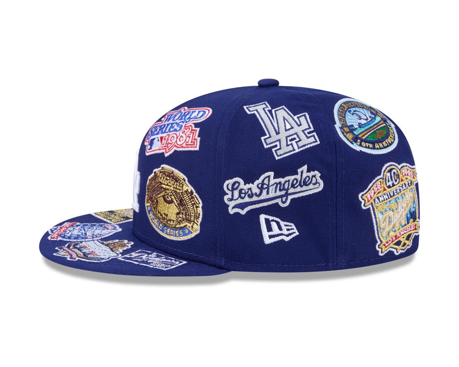 Los Angeles Dodgers New Era MLB 59FIFTY 5950 Fitted Cap Hat Dark Royal Crown/Visor White Logo All MLB Team Logos Gray UV (Allover)