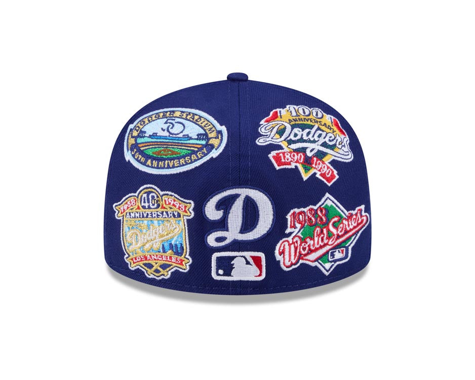 Los Angeles Dodgers New Era MLB 59FIFTY 5950 Fitted Cap Hat Dark Royal Crown/Visor White Logo All MLB Team Logos Gray UV (Allover)