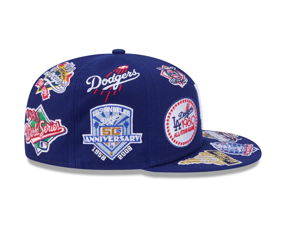 Los Angeles Dodgers New Era MLB 59FIFTY 5950 Fitted Cap Hat Dark Royal Crown/Visor White Logo All MLB Team Logos Gray UV (Allover)