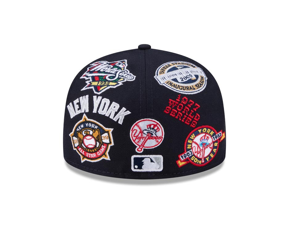New York Yankees New Era MLB 59FIFTY 5950 Fitted Cap Hat Navy Blue Crown/Visor White Logo All MLB Team Logos Gray UV (Allover)
