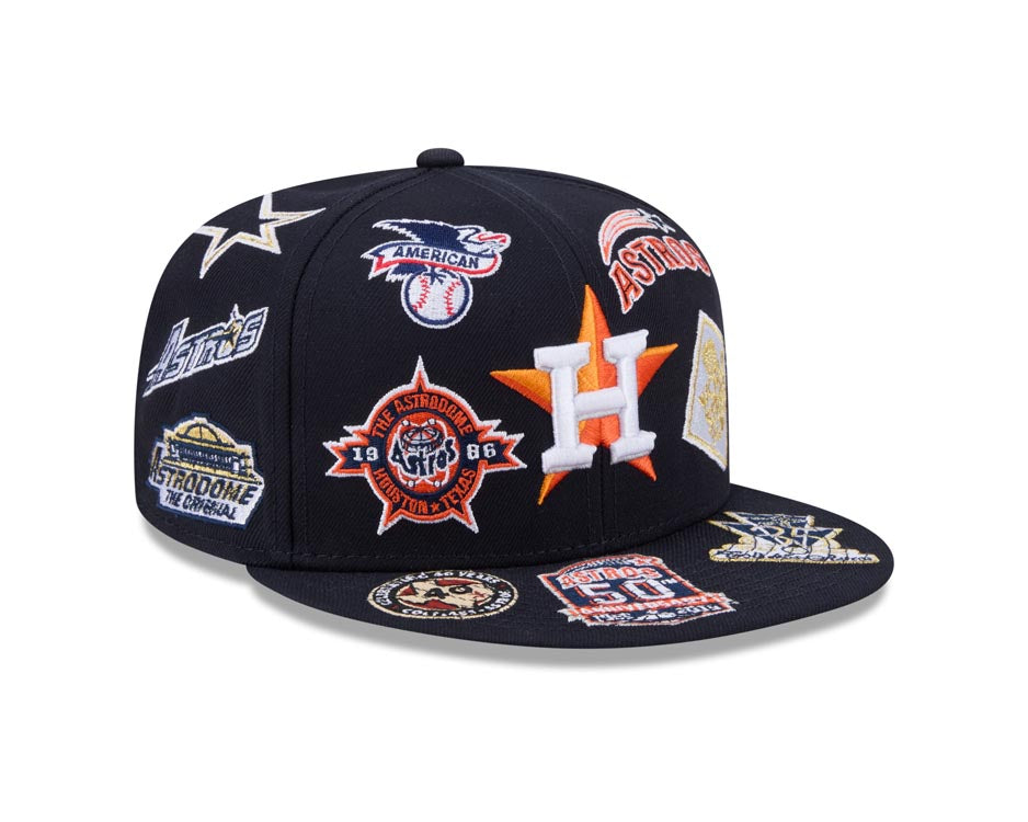 Houston Astros New Era MLB 59FIFTY 5950 Fitted Cap Hat Navy Blue Crown/Visor Team Color Logo All MLB Team Logos Gray UV (Allover)