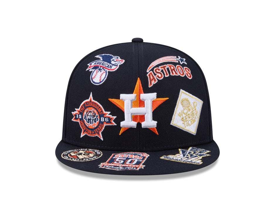 Houston Astros New Era MLB 59FIFTY 5950 Fitted Cap Hat Navy Blue Crown/Visor Team Color Logo All MLB Team Logos Gray UV (Allover)