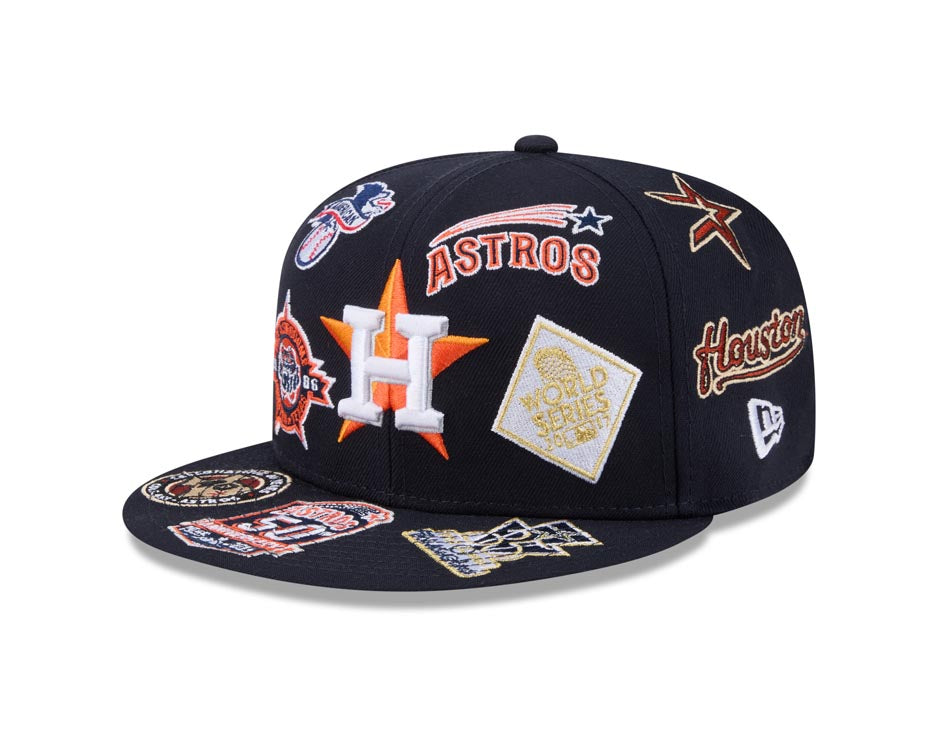 Houston Astros New Era MLB 59FIFTY 5950 Fitted Cap Hat Navy Blue Crown/Visor Team Color Logo All MLB Team Logos Gray UV (Allover)