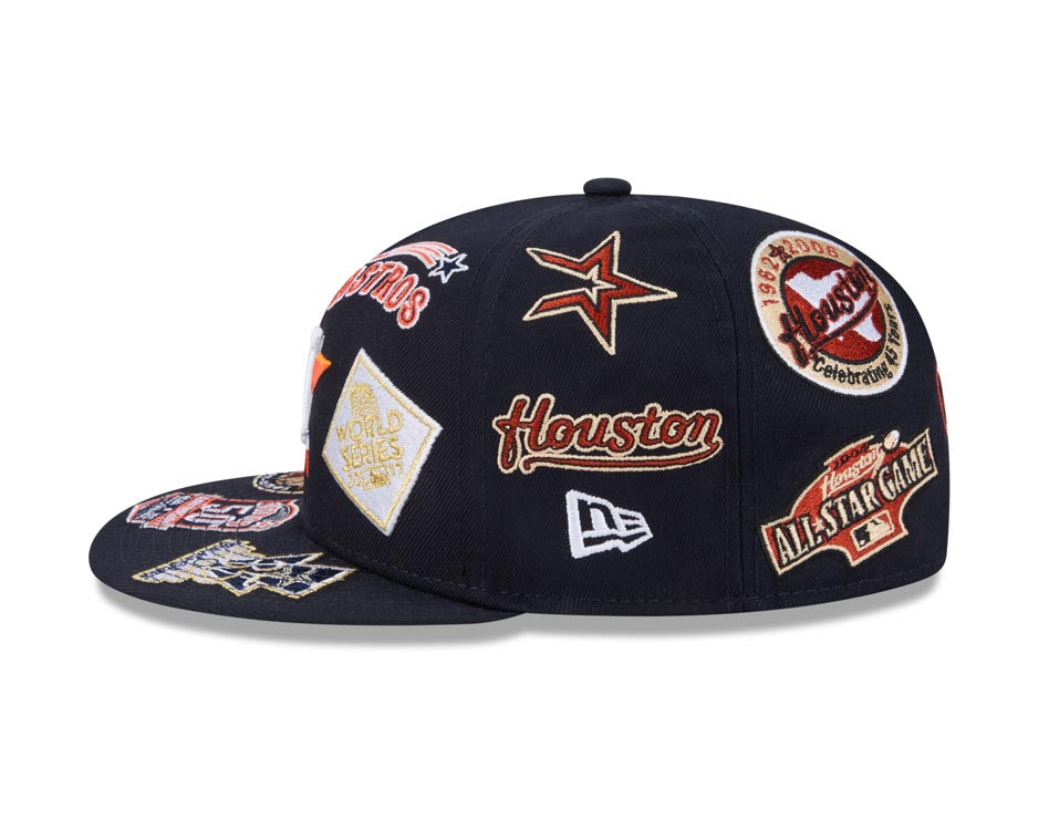 Houston Astros New Era MLB 59FIFTY 5950 Fitted Cap Hat Navy Blue Crown/Visor Team Color Logo All MLB Team Logos Gray UV (Allover)