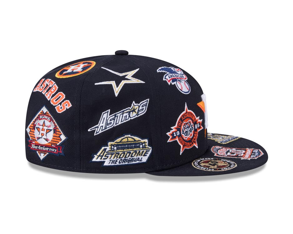 Houston Astros New Era MLB 59FIFTY 5950 Fitted Cap Hat Navy Blue Crown/Visor Team Color Logo All MLB Team Logos Gray UV (Allover)