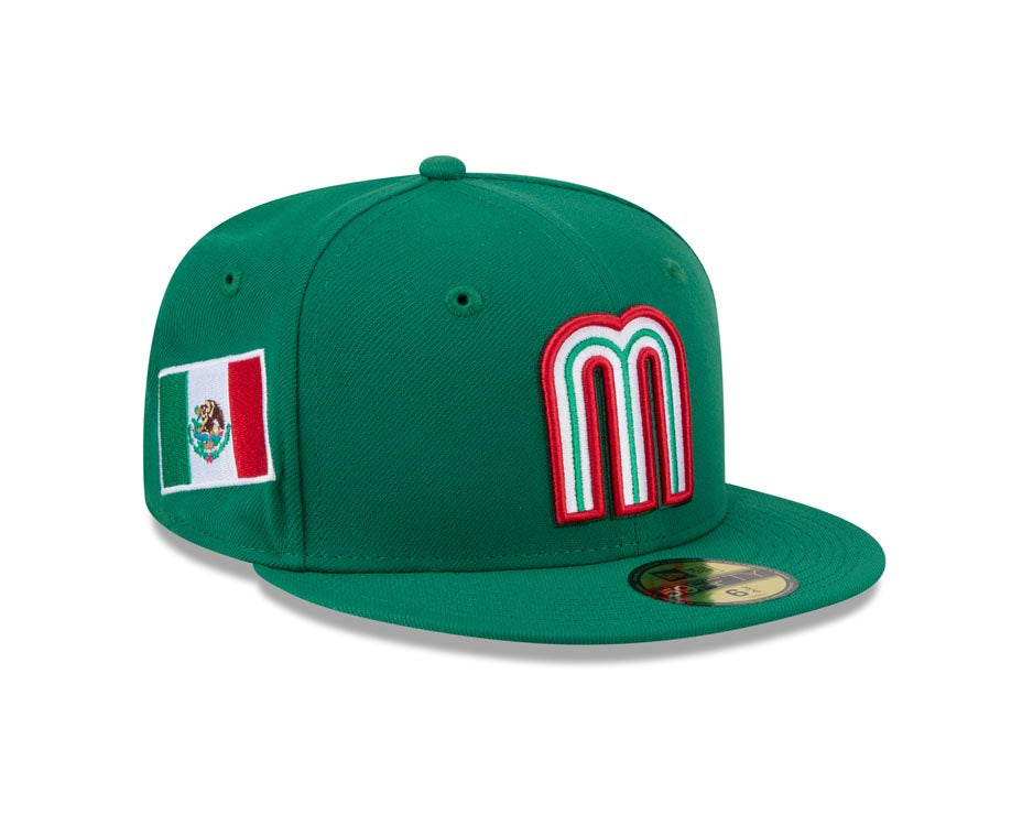 Mexico New Era WBC 59FIFTY 5950 Fitted Cap Hat Green Crown/Visor Team Color Logo XL WBC Side Patch (Hidden Hit)