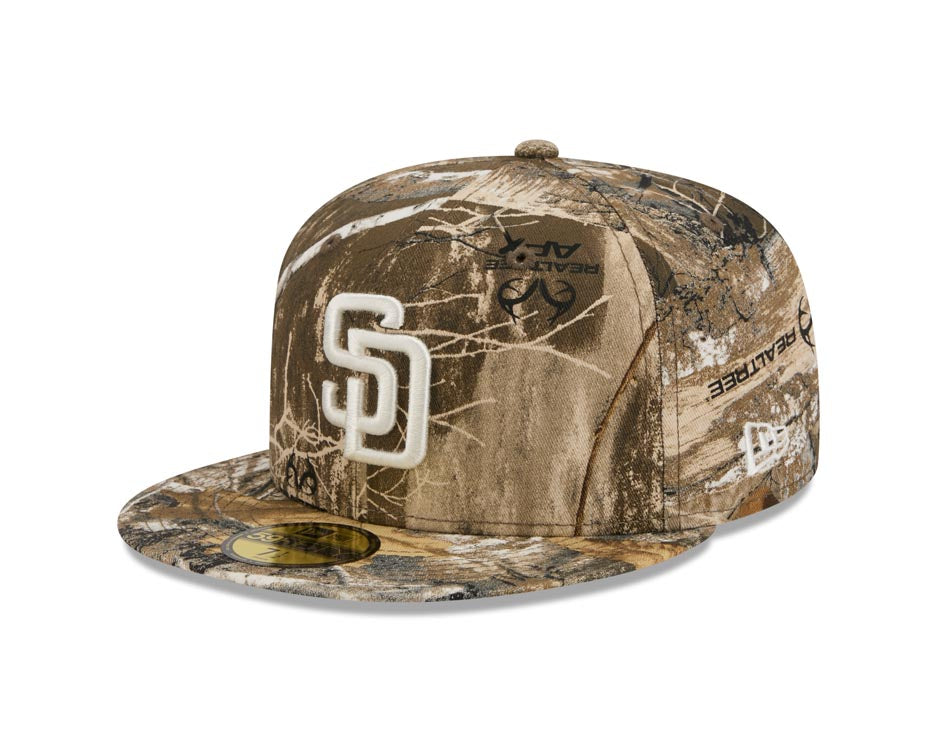 San Diego Padres New Era MLB 59FIFTY 5950 Fitted Cap Hat Real Tree Camo Crown/Visor White Logo Gray UV
