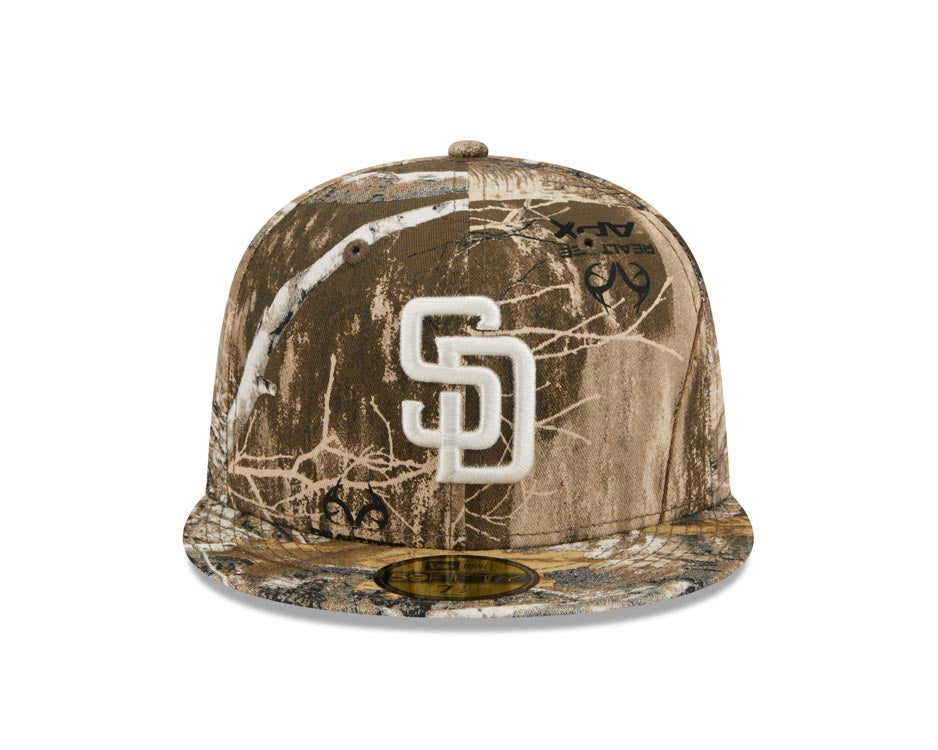 San Diego Padres New Era MLB 59FIFTY 5950 Fitted Cap Hat Real Tree Camo Crown/Visor White Logo Gray UV