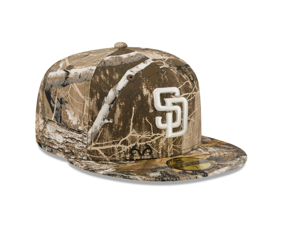 San Diego Padres New Era MLB 59FIFTY 5950 Fitted Cap Hat Real Tree Camo Crown/Visor White Logo Gray UV