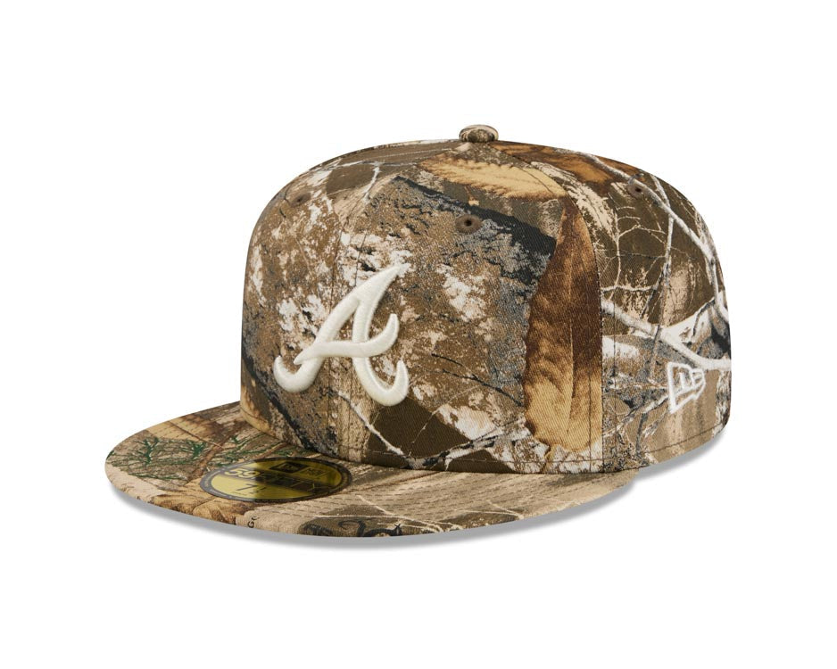 Atlanta Braves New Era MLB 59FIFTY 5950 Fitted Cap Hat Real Tree Camo Crown/Visor White Logo Gray UV