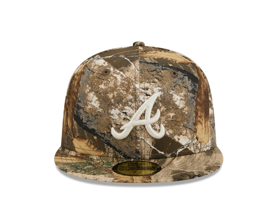 Atlanta Braves New Era MLB 59FIFTY 5950 Fitted Cap Hat Real Tree Camo Crown/Visor White Logo Gray UV