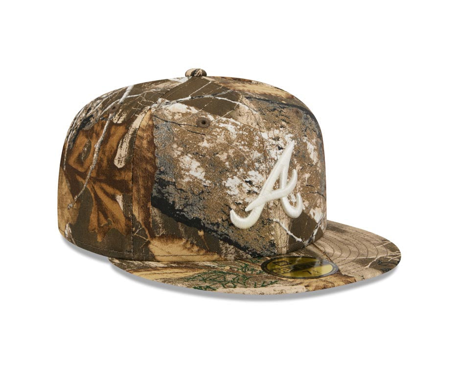 Atlanta Braves New Era MLB 59FIFTY 5950 Fitted Cap Hat Real Tree Camo Crown/Visor White Logo Gray UV