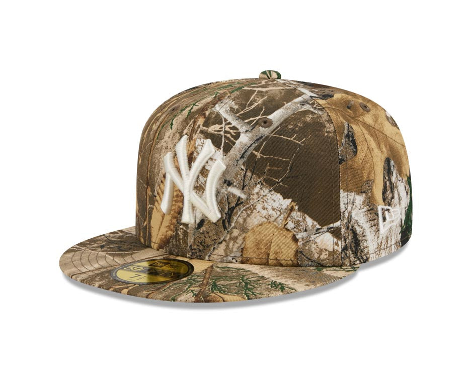 New York Yankees New Era MLB 59FIFTY 5950 Fitted Cap Hat Real Tree Camo Crown/Visor White Logo Gray UV