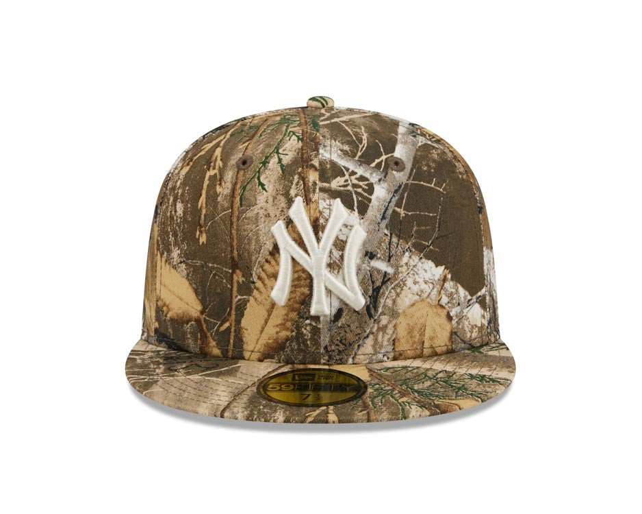 New York Yankees New Era MLB 59FIFTY 5950 Fitted Cap Hat Real Tree Camo Crown/Visor White Logo Gray UV
