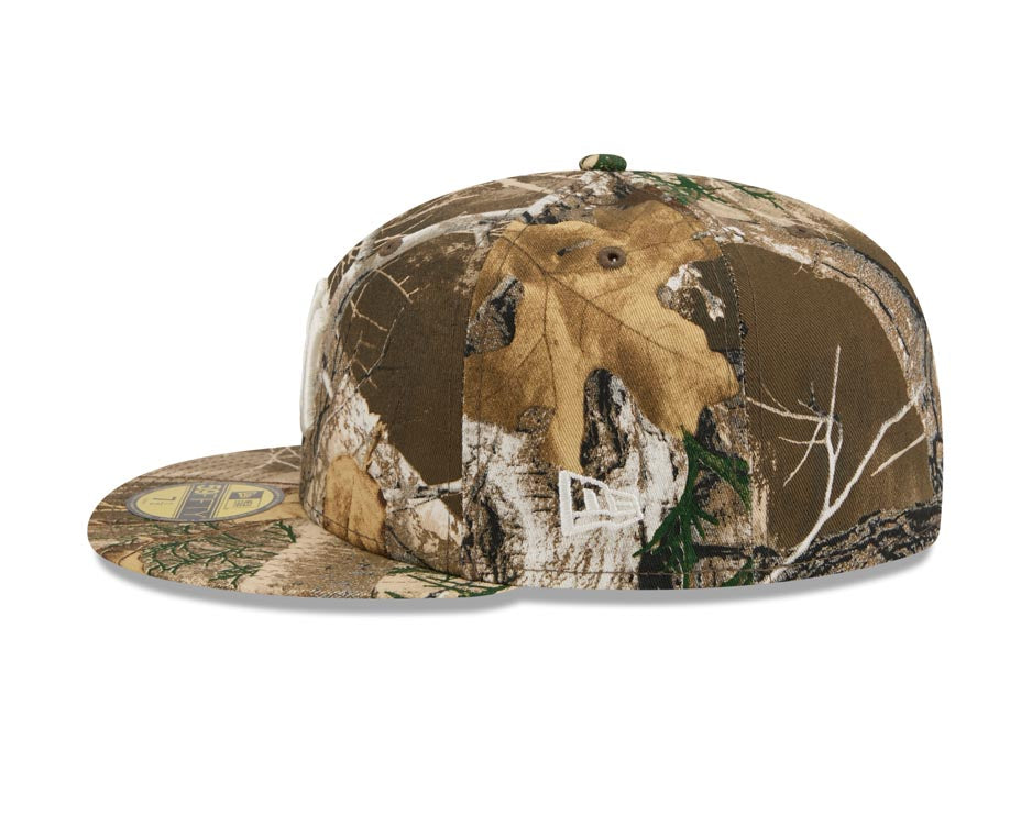 New York Yankees New Era MLB 59FIFTY 5950 Fitted Cap Hat Real Tree Camo Crown/Visor White Logo Gray UV
