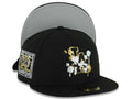 Los Angeles Dodgers New Era MLB 59FIFTY 5950 Fitted Cap Black Crown/Visor Black/White/Gold Splatter Logo 9x World Series Champions Side Patch Gray UV