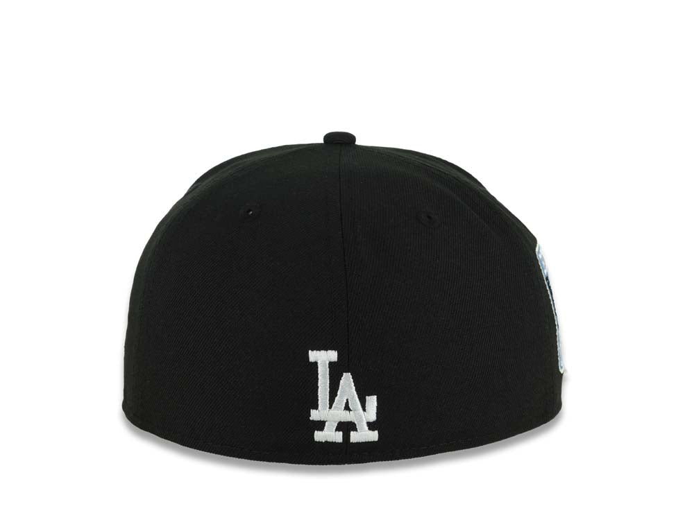 Los Angeles Dodgers New Era MLB 59FIFTY 5950 Fitted Cap Hat Black Crown/Visor White/Sky Blue Cloud Logo 9x World Series Champions Side Patch Gray UV