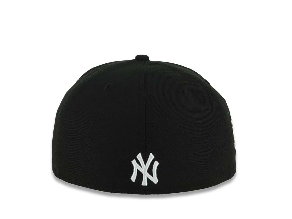 New York Yankees New Era MLB 59FIFTY 5950 Fitted Cap Hat Black Crown/Visor White/Sky Blue Logo With Cloud 2024 World Series Side Patch Gray UV