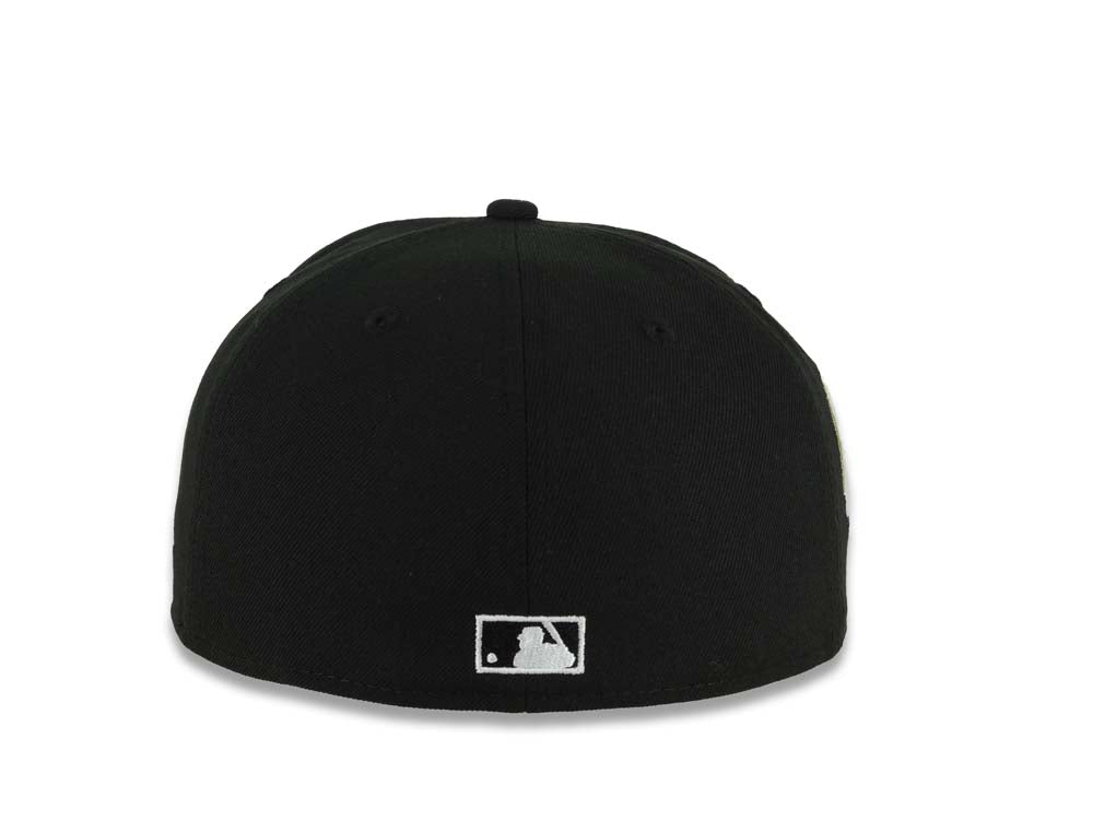 San Diego Padres New Era MLB 59FIFTY 5950 Fitted Cap Hat Black Crown/Visor White East County Script/Text Logo 40th Anniversary Side Patch Gray UV