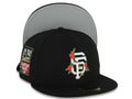San Francisco Giants New Era MLB 59FIFTY 5950 Fitted Cap Hat Black Crown/Visor White/Red Logo With Rose 2007 All-Star Game Side Patch Gray UV