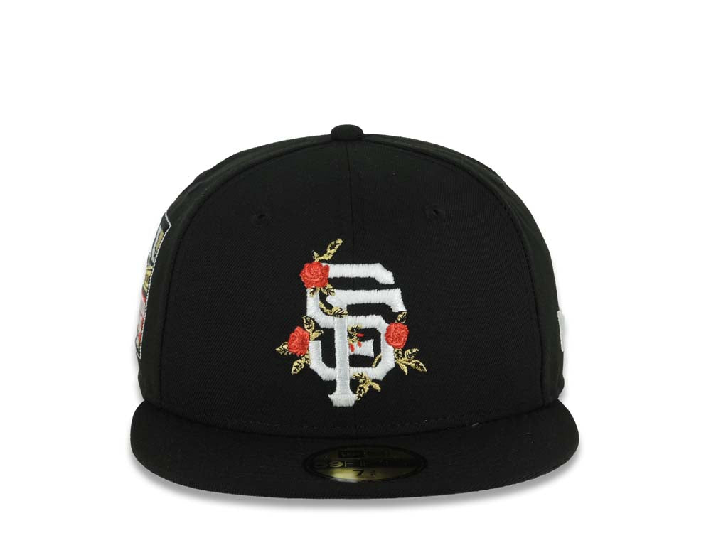 San Francisco Giants New Era MLB 59FIFTY 5950 Fitted Cap Hat Black Crown/Visor White/Red Logo With Rose 2007 All-Star Game Side Patch Gray UV