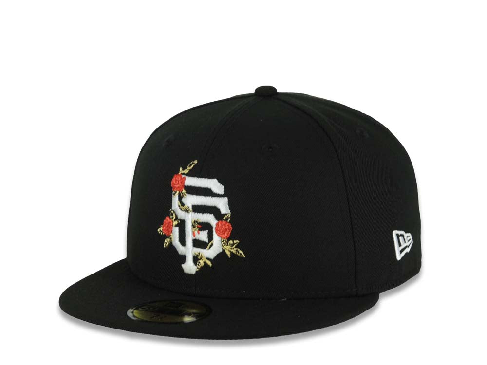 San Francisco Giants New Era MLB 59FIFTY 5950 Fitted Cap Hat Black Crown/Visor White/Red Logo With Rose 2007 All-Star Game Side Patch Gray UV