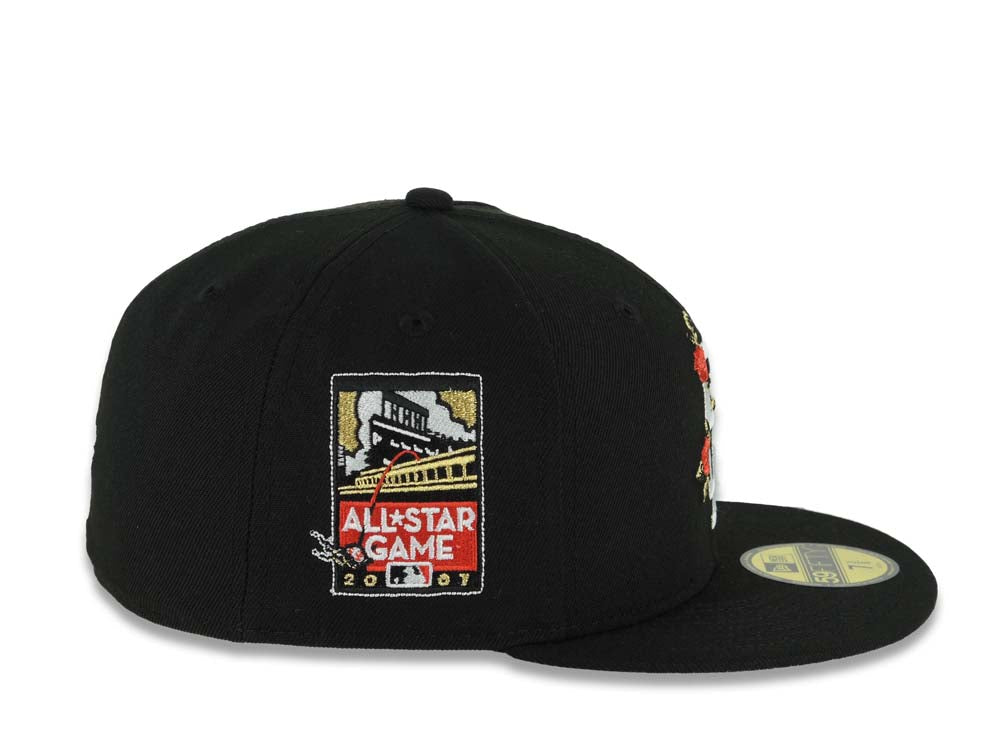San Francisco Giants New Era MLB 59FIFTY 5950 Fitted Cap Hat Black Crown/Visor White/Red Logo With Rose 2007 All-Star Game Side Patch Gray UV