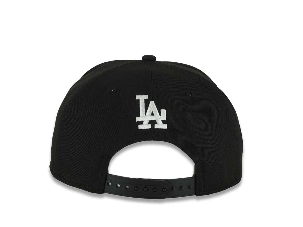Los Angeles Dodgers New Era MLB 9FIFTY 950 Snapback Cap Hat Black Crown/Visor Black/White/Pink Splatter Logo 2025 World Series Lantern Side Patch