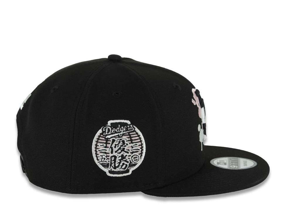 Los Angeles Dodgers New Era MLB 9FIFTY 950 Snapback Cap Hat Black Crown/Visor Black/White/Pink Splatter Logo 2025 World Series Lantern Side Patch