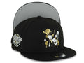 New York Yankees New Era MLB 9FIFTY 950 Snapback Cap Hat Black Crown/Visor Black/White/Metallic Gold Splatter Logo 1998 World Series Side Patch