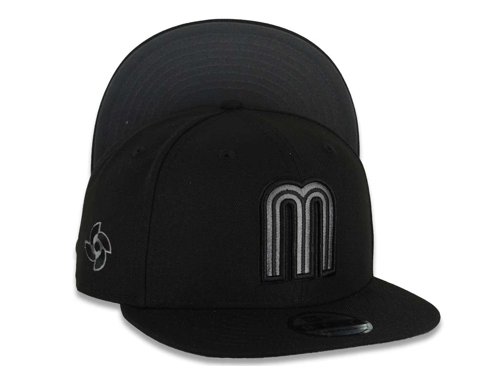 Mexico New Era WBC World Baseball Classic 9FIFTY 950 Snapback Cap Hat Black Crown/Visor Gray/Black Logo WBC Logo Side Patch Dark Gray UV