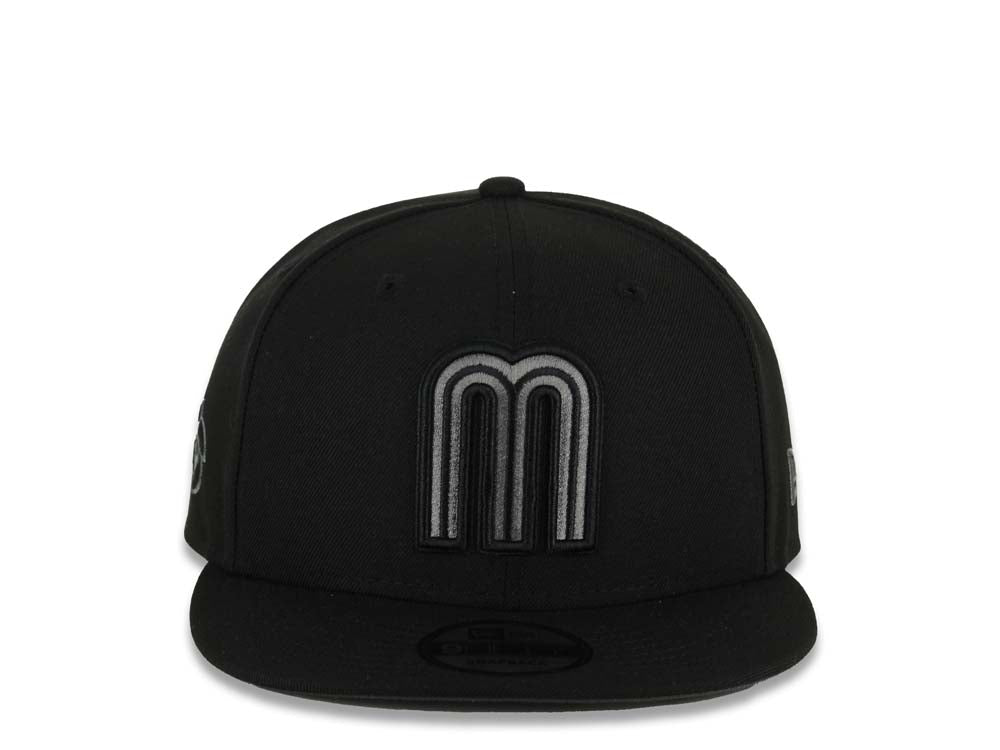 Mexico New Era WBC World Baseball Classic 9FIFTY 950 Snapback Cap Hat Black Crown/Visor Gray/Black Logo WBC Logo Side Patch Dark Gray UV