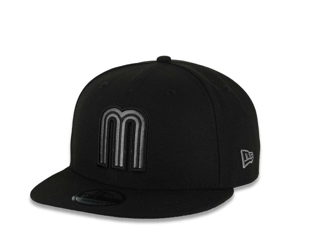 Mexico New Era WBC World Baseball Classic 9FIFTY 950 Snapback Cap Hat Black Crown/Visor Gray/Black Logo WBC Logo Side Patch Dark Gray UV