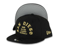 (Youth)San Diego Padres New Era MLB 9FIFTY 950 Kid Snapback Cap Hat Black Crown/Visor Metallic Gold 1969 Major League Baseball Script Logo Gray UV