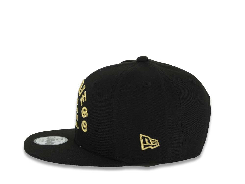 (Youth)San Diego Padres New Era MLB 9FIFTY 950 Kid Snapback Cap Hat Black Crown/Visor Metallic Gold 1969 Major League Baseball Script Logo Gray UV