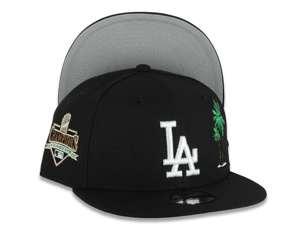 (Youth)Los Angeles Dodgers New Era MLB 9FIFTY 950 Kid Snapback Cap Hat Black Crown/Visor White Logo With Palm 2025 World Series Champions Side Patch