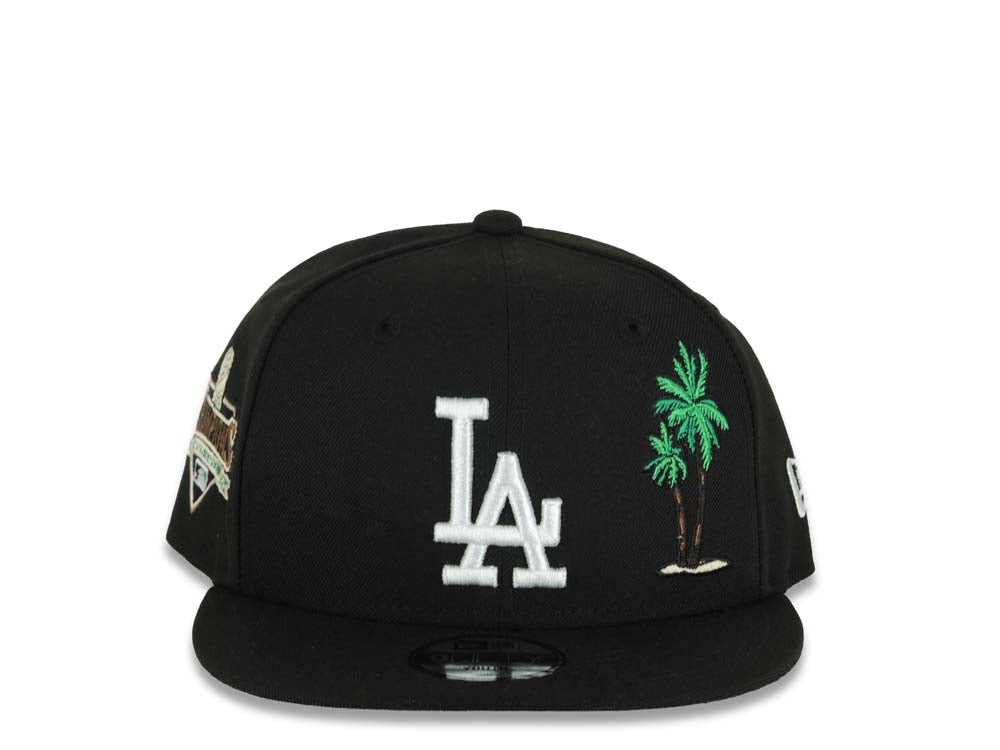 (Youth)Los Angeles Dodgers New Era MLB 9FIFTY 950 Kid Snapback Cap Hat Black Crown/Visor White Logo With Palm 2025 World Series Champions Side Patch