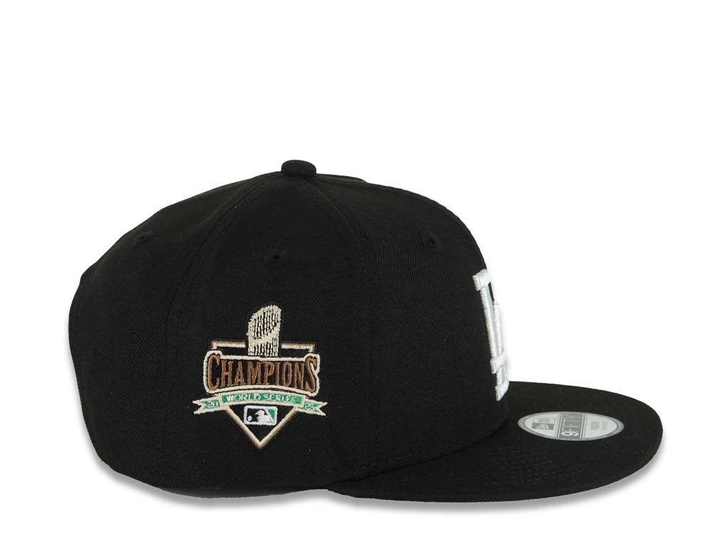 (Youth)Los Angeles Dodgers New Era MLB 9FIFTY 950 Kid Snapback Cap Hat Black Crown/Visor White Logo With Palm 2025 World Series Champions Side Patch