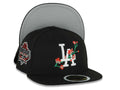 (Youth)Los Angeles Dodgers New Era MLB 59FIFTY 5950 Kid Fitted Cap Hat Black Crown/Visor White/Red Logo With Rose 40th Anniversary Stadium Side Patch