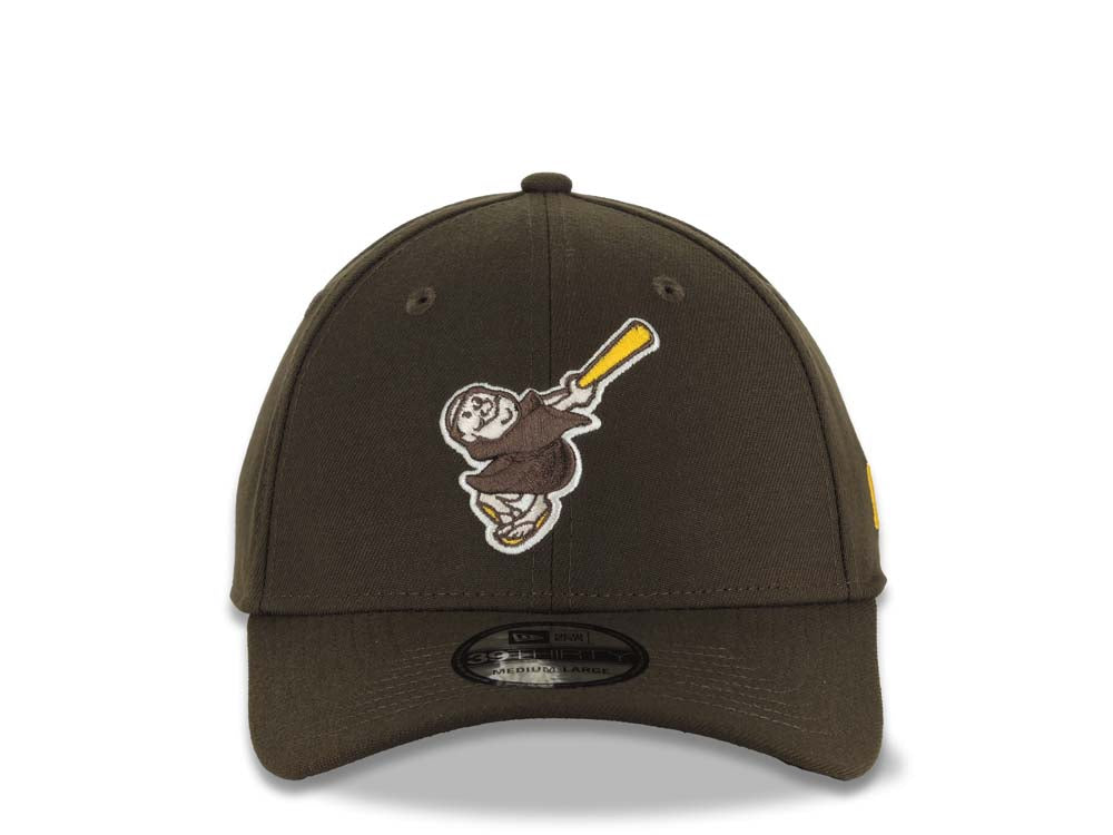 San Diego Padres New Era MLB 39THIRTY 3930 Flexfit Cap Hat Brown Crown/Visor Brown/Yellow Swinging Friar Logo Black UV