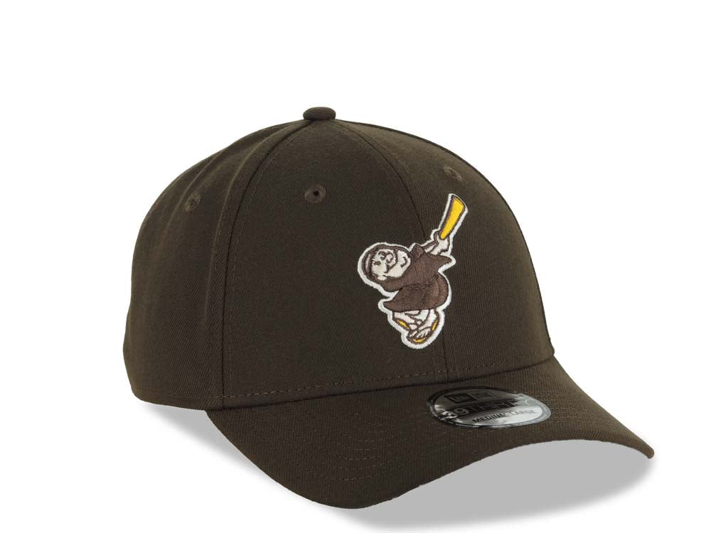 San Diego Padres New Era MLB 39THIRTY 3930 Flexfit Cap Hat Brown Crown/Visor Brown/Yellow Swinging Friar Logo Black UV